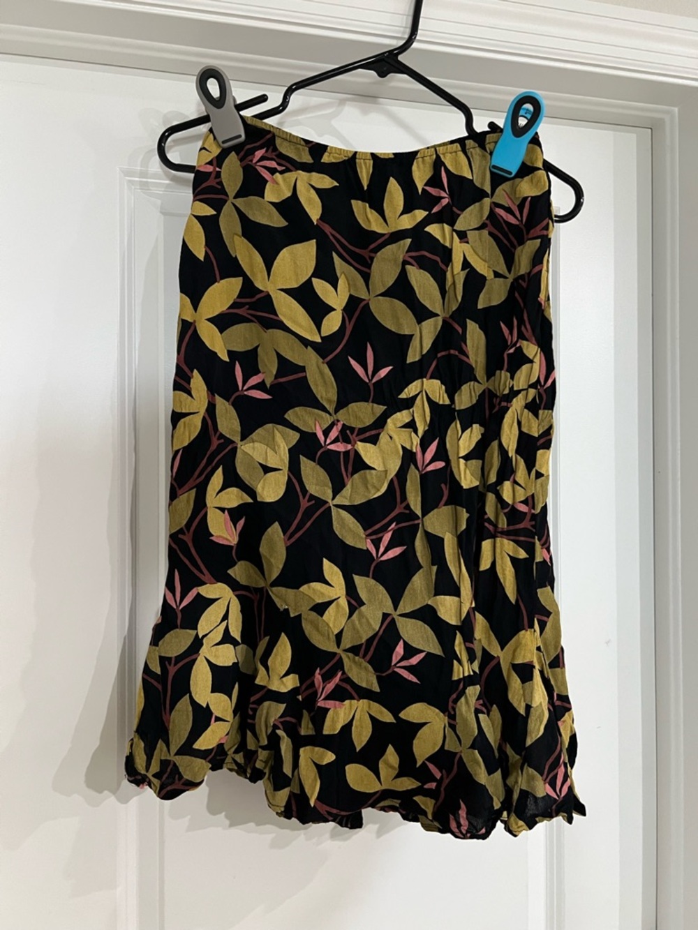 Vintage Zoe California Midi Skirt with Olive & Pink Leaf Print